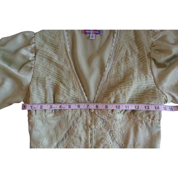 Y2K Dress Small Green Embroidered Satin Slip Lace Indie Fairy Grunge Romantic UO - Picture 7 of 9